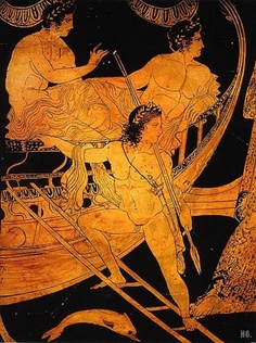Jason and the Argonauts. detail from an Athenian red figure clay vase c.425-375 BC.