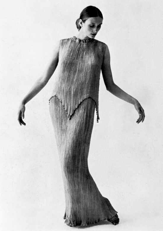 Fortuny Delphos with short tunic, photographed by Cecil Beaton.
