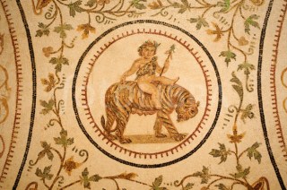Mosaic of Dionysus riding a Tiger