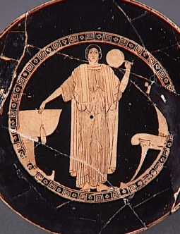 Tondo de copa ática de figuras rojas, Pintor Onésimo. Museo del Louvre.