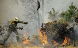 GRA120. OURENSE, 11/08/2015.- Un brigadista realiza labores de extinción ante el incendio forestal registrado en el ayuntamiento de Ourense, parroquia de Castro de Beiro, que está activo desde las 00:10 horas de esta pasada madrugada. Según estimaciones provisionales, la superficie afectada está alrededor de 30 hectáreas y en los trabajos de control participan desde su inicio 6 agentes forestales, 16 brigadas, 10 motobombas, 1 pala, 5 helicópteros y 1 avión. EFE/Brais Lorenzo